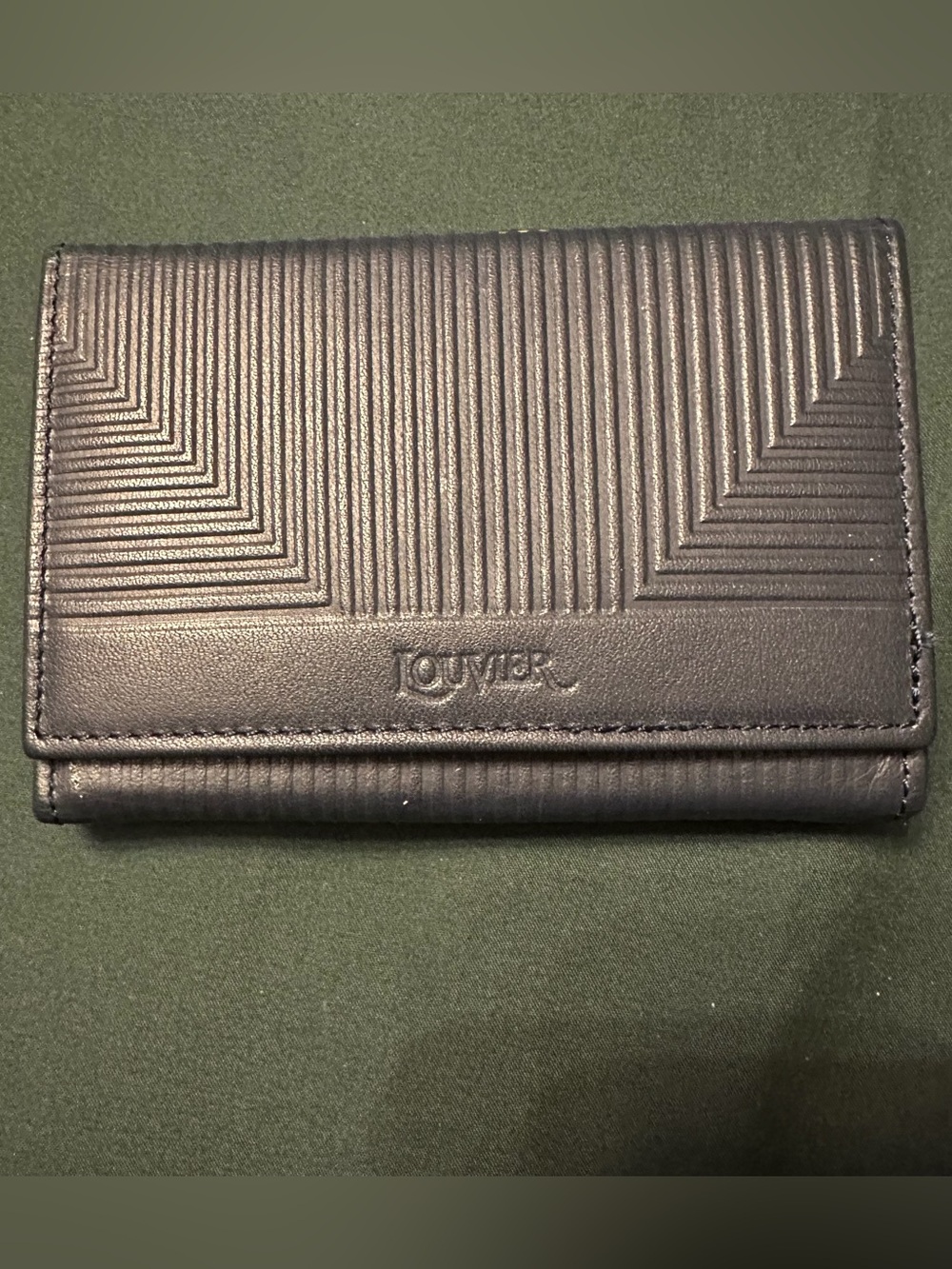 Vintage Louvier Navy Leather Trifold Wallet with Coin Pouch